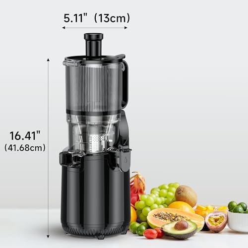 Cold Press Juicer, Amumu Slow Masticating Machines with 5.3" Extra Large Feed Chute Fit Whole Fruits & Vegetables Easy Clean Self Feeding Effortless for Batch Juicing, High Juice Yield, BPA Free 250W