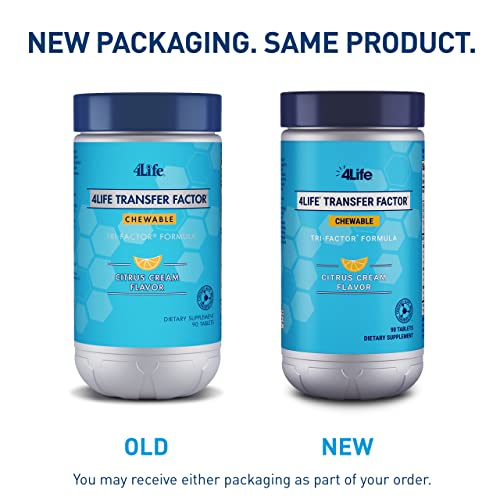 4Life Transfer Factor Chewable Tri-Factor Formula - Immune Support with Extracts of Cow Colostrum and Chicken Egg Yolk - Citrus Cream Flavor - 90 Chewable Tablets