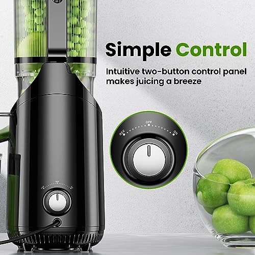 Cold Press Juicer, Amumu Slow Masticating Machines with 5.3" Extra Large Feed Chute Fit Whole Fruits & Vegetables Easy Clean Self Feeding Effortless for Batch Juicing, High Juice Yield, BPA Free 250W