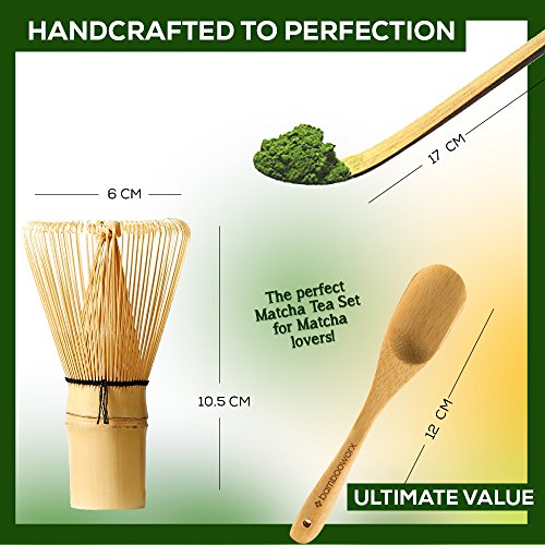 BambooWorx Matcha Whisk Set - Matcha Whisk (Chasen), Traditional Scoop (Chashaku), Tea Spoon. The Perfect Set to Prepare a Cup of Japanese Matcha Tea, Handmade from 100% Natural Bamboo