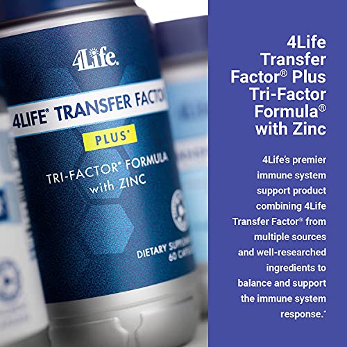 4LIFE TRANSFER FACTOR PLUS Tri-Factor Formula - Immune System Support with Zinc, Super Mushroom Blend (Maitake, Shiitake, Agaricus), and Extracts of Cow Colostrum and Chicken Egg Yolk - 60 Capsules