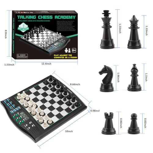 Talking Chess Academy Electronic Chess Set, Magnetic Computer Chess Game with Interactive Teaching System for Beginners, Advanced AI for Improving Players, Perfect for Kids & Adults, Simple and Noble