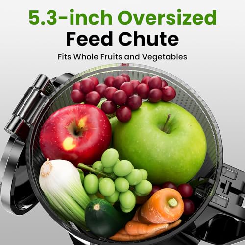 Cold Press Juicer, Amumu Slow Masticating Machines with 5.3" Extra Large Feed Chute Fit Whole Fruits & Vegetables Easy Clean Self Feeding Effortless for Batch Juicing, High Juice Yield, BPA Free 250W