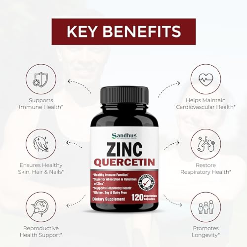 Sandhu's Zinc Quercetin 120 Vegetarian Capsules – Zinc Supplements for Antioxidant Immune Support Zinc for Men and Women – Gluten, Soy, Dairy Free