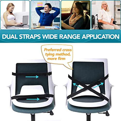 Lumbar Support Pillow for Office Chair Back Support Pillow for Car, Computer, Gaming Chair, Recliner Memory Foam Back Cushion for Pain Relief Improve Posture, Mesh Cover Double Adjustable Straps