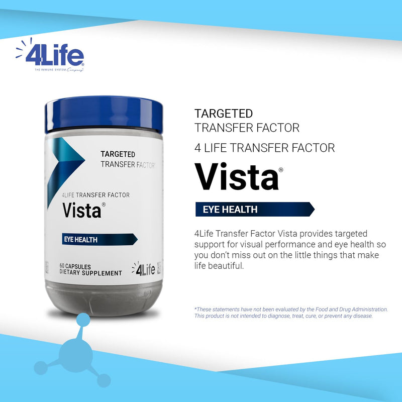 4Life Transfer Factor Vista - Dietary Supplement for Eye Health and Vision Support - Supplement Formula with Lutein, Zeaxanthin, Zinc, Vitamin C, and Black Currant - 60 Capsules