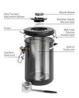 Veken Tea&Coffee Canister, Airtight Stainless Steel Kitchen Food Storage Container with Date Tracker and Scoop for Grounds Coffee, Beans, Flour, Cereal, Sugar, 22OZ, Black