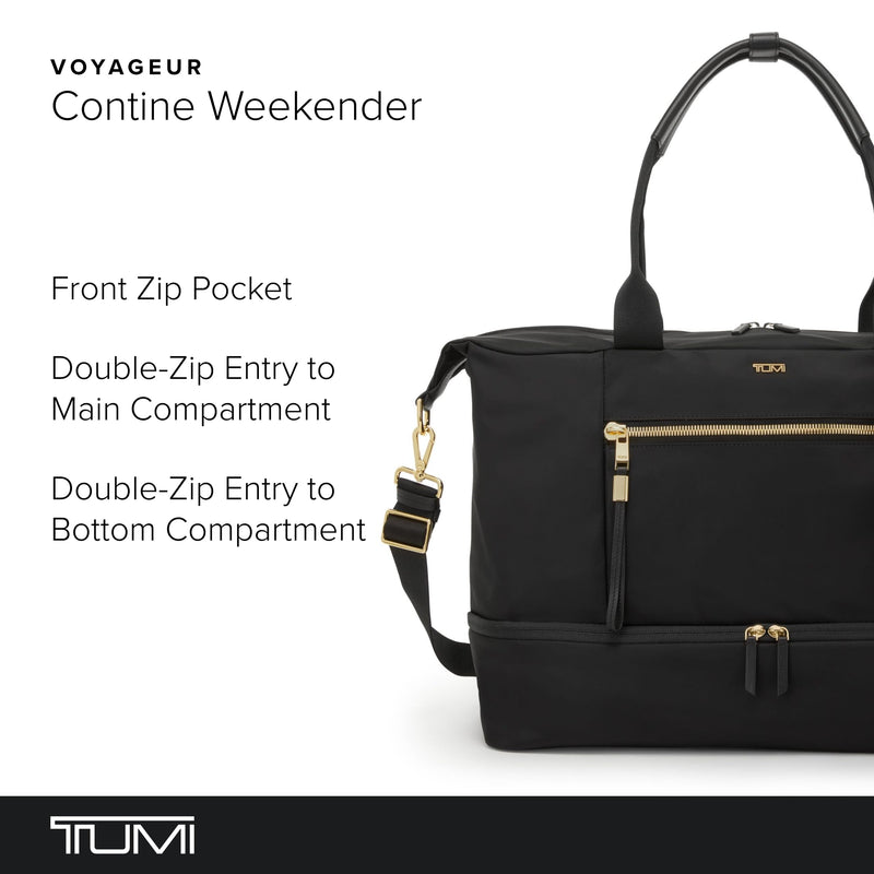 TUMI - Voyageur Contine Weekender - Travel Weekend Bag for Women - Holds Up to 14" Laptop - Multiple Compartment & Pockets - Black & Gold Hardware