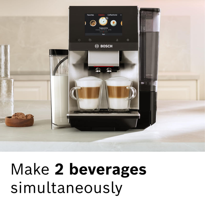 Bosch TQU60703 800 Series VeroCafe Fully Automatic Espresso Machine with Home Connect, 36 Coffee Varieties with Coffee World, Cup Warmer, Double Cup, Integrated Milk Container, in Stainless Steel