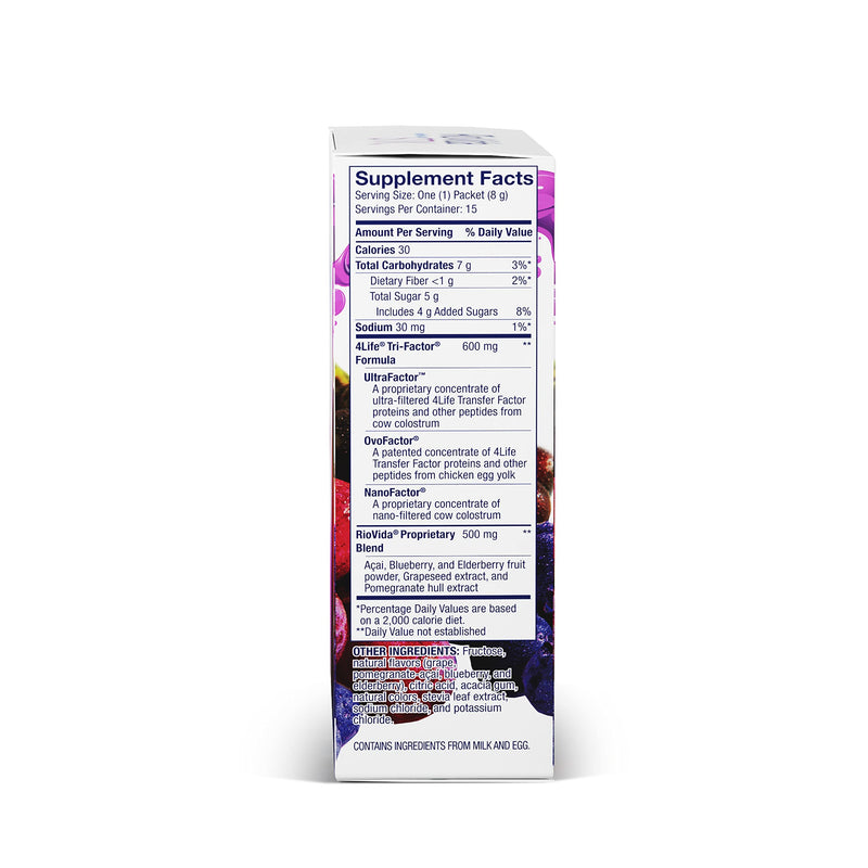 4Life Transfer Factor RioVida Stix Tri-Factor Formula - Support Healthy Immune System with Elderberry, Blueberry, Pomegranate, and Acai - Antioxidant Support - 15 Powder Packs