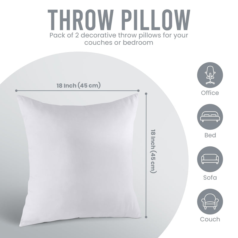 Utopia Bedding Throw Pillows Insert (Pack of 2, White) - 18 x 18 Inches Bed and Couch Pillows - Indoor Decorative Pillows