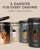 Veken Coffee Canister with Window for Sugar, Grounds Coffee, Beans, Tea, Flour, Cereal, Airtight Stainless Steel Kitchen Food Storage Container with Date Tracker and Scoop, 22OZ,Cream