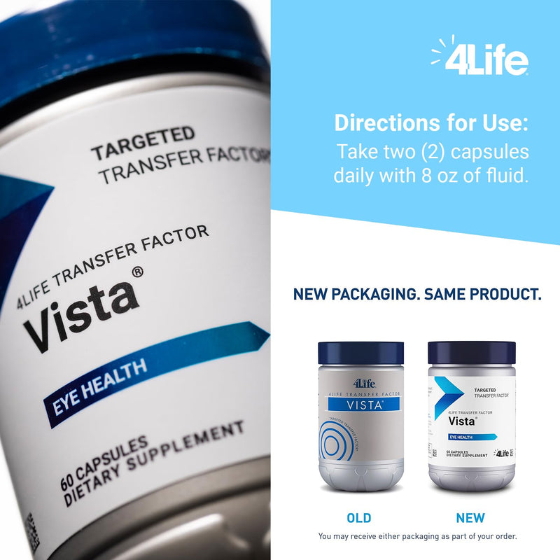 4Life Transfer Factor Vista - Dietary Supplement for Eye Health and Vision Support - Supplement Formula with Lutein, Zeaxanthin, Zinc, Vitamin C, and Black Currant - 60 Capsules