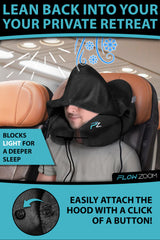 FLOWZOOM AIR Inflatable Travel Pillow - Hooded Neck Pillow Airplane - Travel Neck Pillow - Car & Plane Pillow - Airplane Pillow for Long Flight - Inflatable Neck Pillow for Traveling on Plane - Black