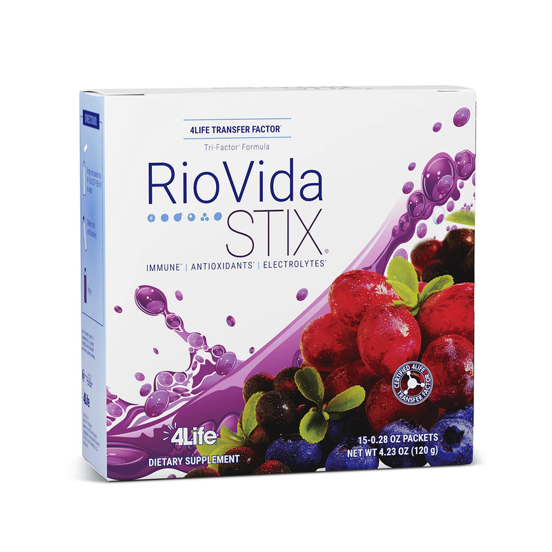 4Life Transfer Factor RioVida Stix Tri-Factor Formula - Support Healthy Immune System with Elderberry, Blueberry, Pomegranate, and Acai - Antioxidant Support - 15 Powder Packs