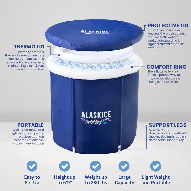 ALASKICE Ice Bath Tub for Athletes, Large Cold Plunge Tub with Thermal Lid, Multi-Layered Ice Plunge Tub for Effective Therapy Recovery, Ideal for Home and Outdoor Use