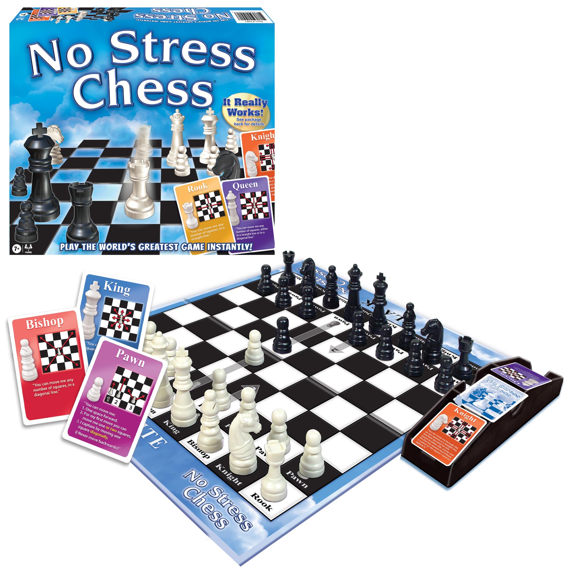 No Stress Chess – Jeu D'échecs éducatif Avec Cartes D'action, Plateau à 2 Faces, Pièces Staunton, Apprendre En S'amusant Dès 6 Ans