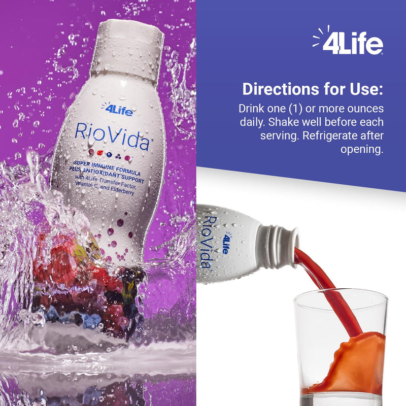 4Life Transfer Factor RioVida Tri-Factor Formula - Liquid Immune System and Antioxidant Support with Vitamin C, Elderberry, Blueberry, and Acai - Single Pack