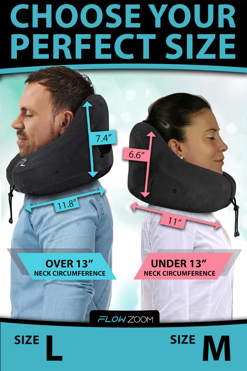 FLOWZOOM AIR Inflatable Travel Pillow - Hooded Neck Pillow Airplane - Travel Neck Pillow - Car & Plane Pillow - Airplane Pillow for Long Flight - Inflatable Neck Pillow for Traveling on Plane - Black