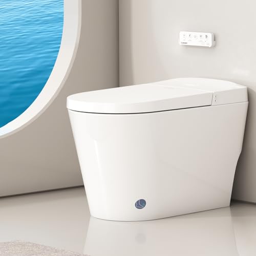 Luoware Smart Toilet with Bidet Built in, Luxury One Piece Elongated Bidet Toilet with Auto Close & Flush, Foot Sensor to Open/Close/Flush, Heated Seat, Massage Wash, Night Light, Remote Control