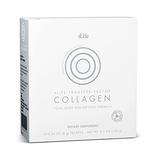 4Life Transfer Factor Collagen - Targeted Total Body Age-Defying Formula with Vitamins and 5 Types of Collagen - Dermatologist-Tested - Hair, Skin, and Nail Support - 15 Packets