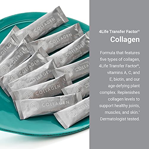 4Life Transfer Factor Collagen - Targeted Total Body Age-Defying Formula with Vitamins and 5 Types of Collagen - Dermatologist-Tested - Hair, Skin, and Nail Support - 15 Packets
