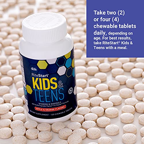 4Life RiteStart Kids & Teens - Apple and Orange Flavors - 22 Essential Vitamins and Minerals - Ages 2 and Up - Immune System Support with 4Life Transfer Factor - Brain Support - 120 Chewable Tablets