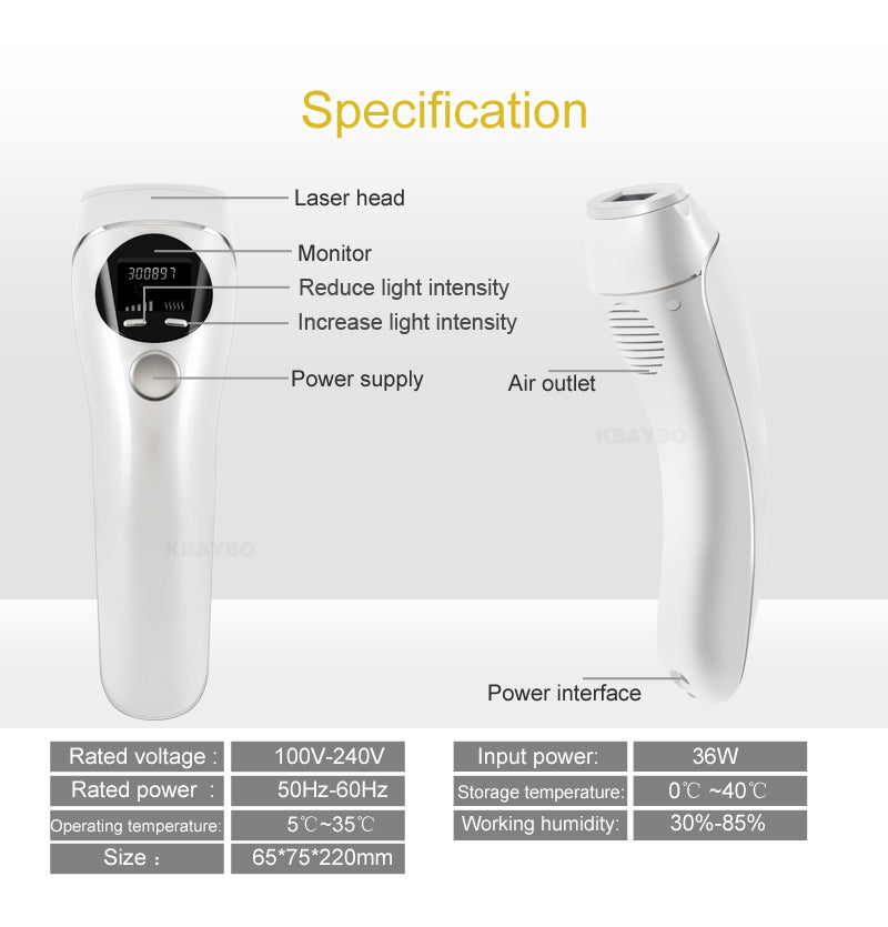 IPL Hair Remover Laser Depilator Permanent LCD Display Machine Painless Epilator Face Body Beauty Care Tool and Clean the Skin